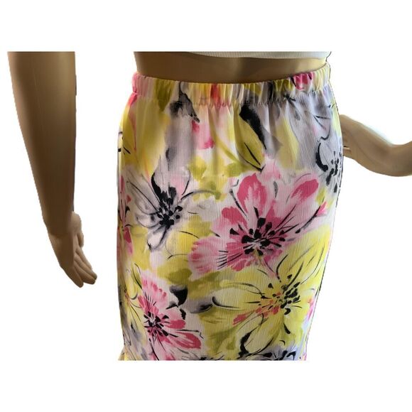 Tanjay Yellow Floral Print Ruffled Hem Elastic Waistband Peasant Skirt Size 16 - Picture 5 of 12